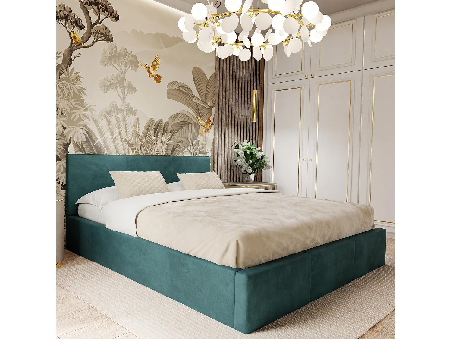 Bed Gestoffeerd Voor De Slaapkamer 120cm x 200cm Dubbel Met Opbergruimte In Turkoois