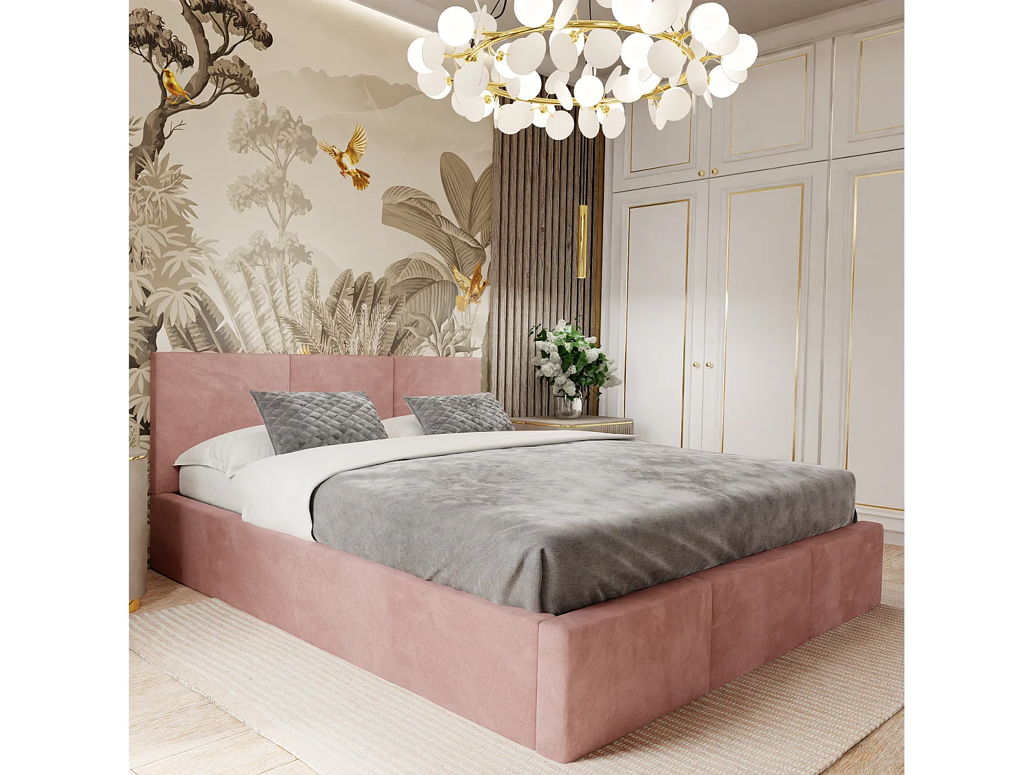 Bed Gestoffeerd 160cm x 200cm Dubbel Met Opbergruimte Roze Voor De Slaapkamer