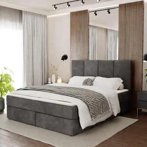 Bed Continentaal 180×200 cm Gestoffeerd Dubbel Met Matras Grafiet Velours Magic Velvet Bed Continentaal 180×200 cm Gestoffeerd Dubbel Met Matras Grafiet Velours Magic Velvet