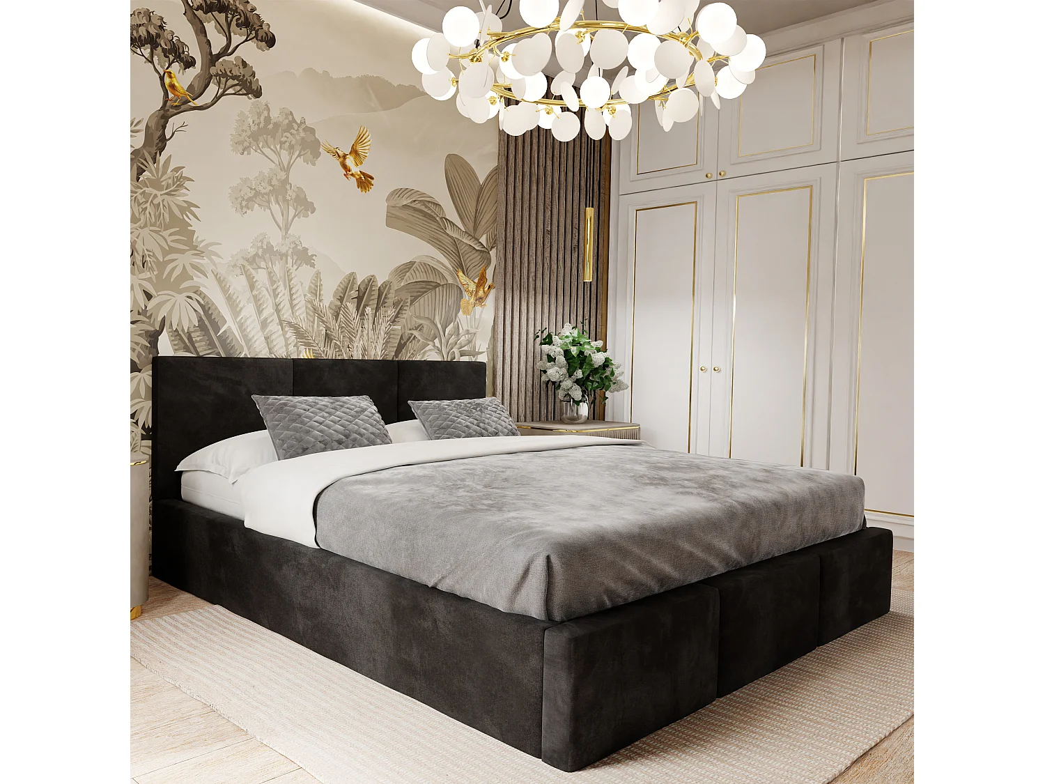 Bed Gestoffeerd Voor Slaapkamer 180cm x 200cm Met Opbergruimte Dubbel Zwart