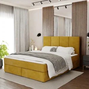 Bed Continentaal 160×200 cm Gestoffeerd Dubbel Met Matras Geel Velours Magic Velvet Bed Continentaal 160×200 cm Gestoffeerd Dubbel Met Matras Geel Velours Magic Velvet