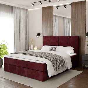 Bed Continentaal 180×200 cm Gestoffeerd Dubbel Met Matras Bordeaux Velours Magic Velvet Bed Continentaal 180×200 cm Gestoffeerd Dubbel Met Matras Bordeaux Velours Magic Velvet
