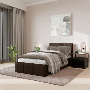 Bed Gestoffeerd 90cm x 200cm Enkel Met Opbergruimte Bruin Bed Gestoffeerd 90cm x 200cm Enkel Met Opbergruimte Bruin