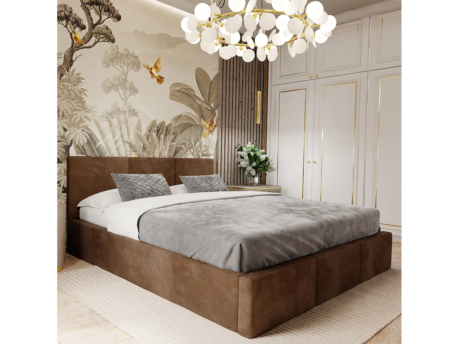 Bed Gestoffeerd Voor Slaapkamer 180cm x 200cm Met Opbergruimte Dubbel Bruin