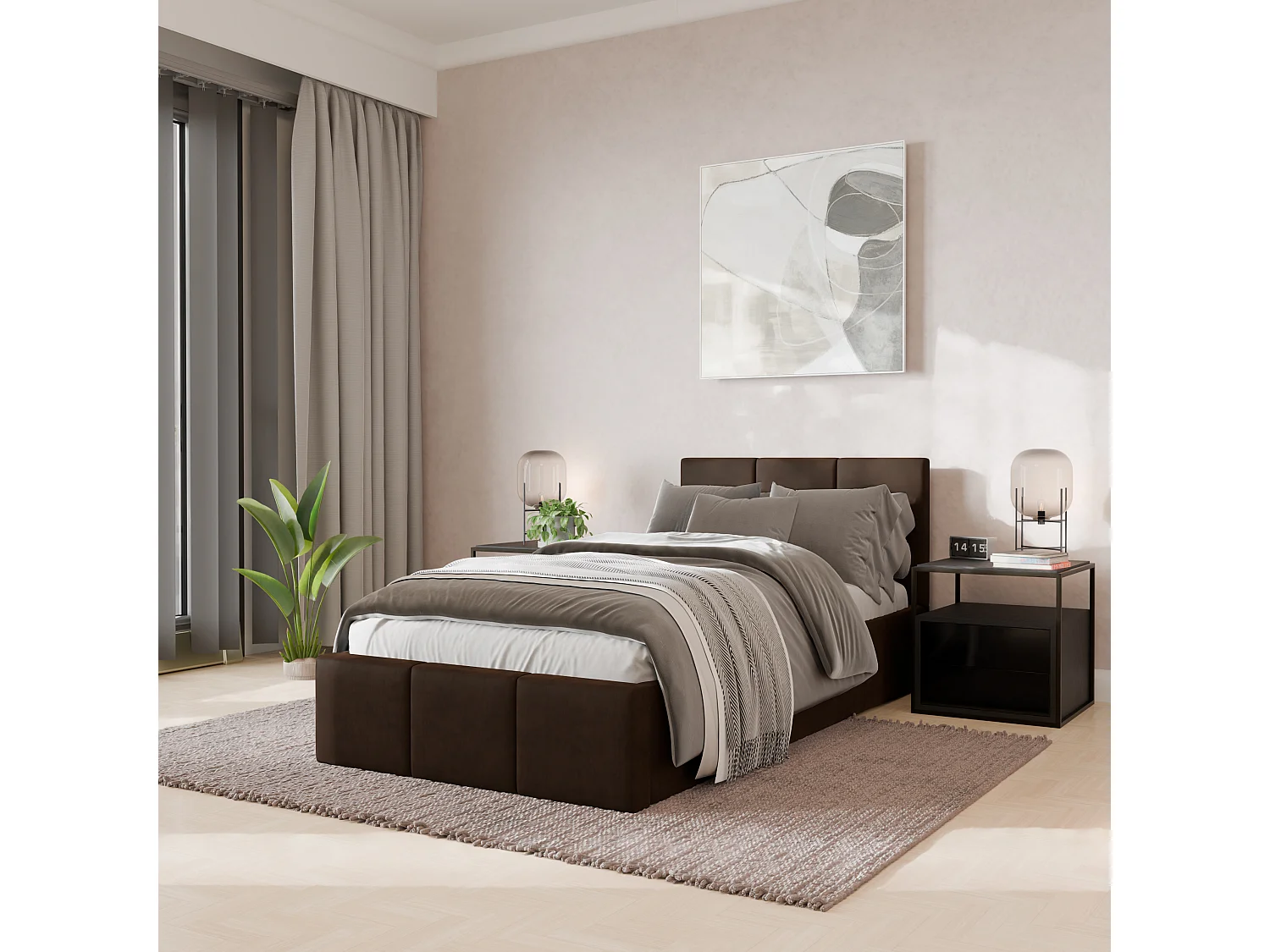 Bed Gestoffeerd 90cm x 200cm Enkel Met Opbergruimte Bruin