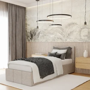 Bed Gestoffeerd 90×200 Cm Eenpersoons Stof CORD Beige Voor De Slaapkamer Bed Gestoffeerd 90×200 Cm Eenpersoons Stof CORD Beige Voor De Slaapkamer