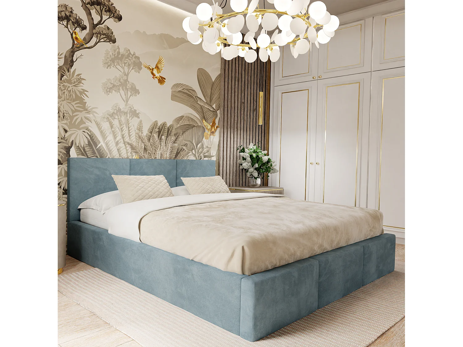 Bed Gestoffeerd Voor Slaapkamer 180x200cm Dubbel Met Opbergruimte Mintgroen Velours Magic Velvet