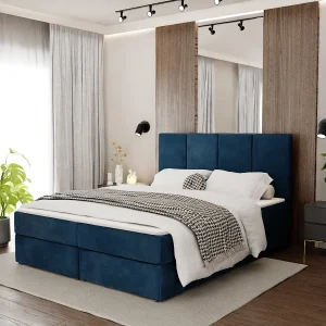 Bed Continentaal 160×200 cm Gestoffeerd Dubbel Met Matras Marineblauw Velours Magic Velvet Bed Continentaal 160×200 cm Gestoffeerd Dubbel Met Matras Marineblauw Velours Magic Velvet
