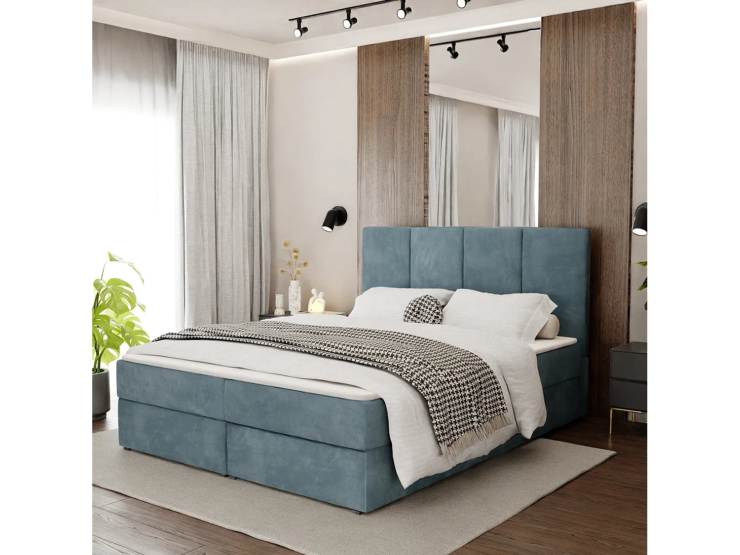 Bed Continentaal 140x200 cm Gestoffeerd Dubbel Met Matras Zeegroen Velours Magic Velvet