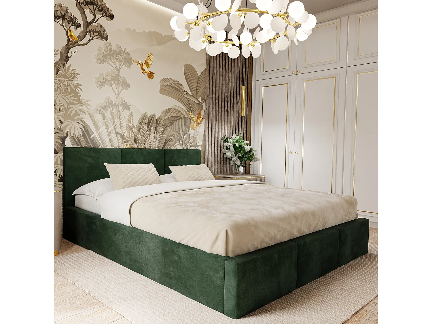 Bed Gestoffeerd Voor De Slaapkamer 140cm x 200cm Dubbel Met Opbergruimte In Flessengroen