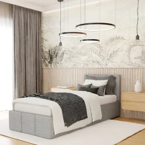 Bed Gestoffeerd 90×200 Cm Eenpersoons Stof CORD Grijs Voor De Slaapkamer Bed Gestoffeerd 90×200 Cm Eenpersoons Stof CORD Grijs Voor De Slaapkamer