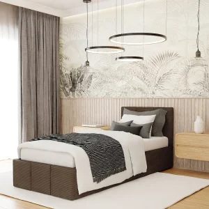 Bed Gestoffeerd 90×200 Cm Eenpersoons Stof CORD Bruin Voor De Slaapkamer Bed Gestoffeerd 90×200 Cm Eenpersoons Stof CORD Bruin Voor De Slaapkamer