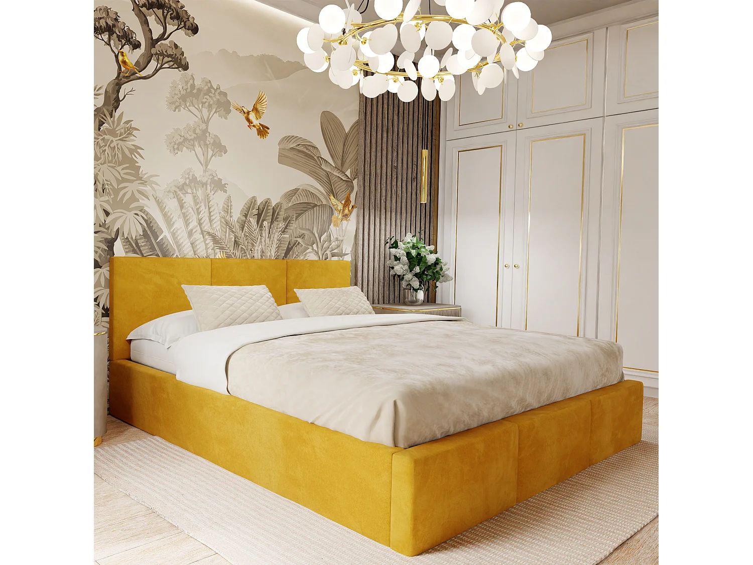 Bed Gestoffeerd Voor Slaapkamer 180cm x 200cm Dubbel Met Opbergruimte Geel