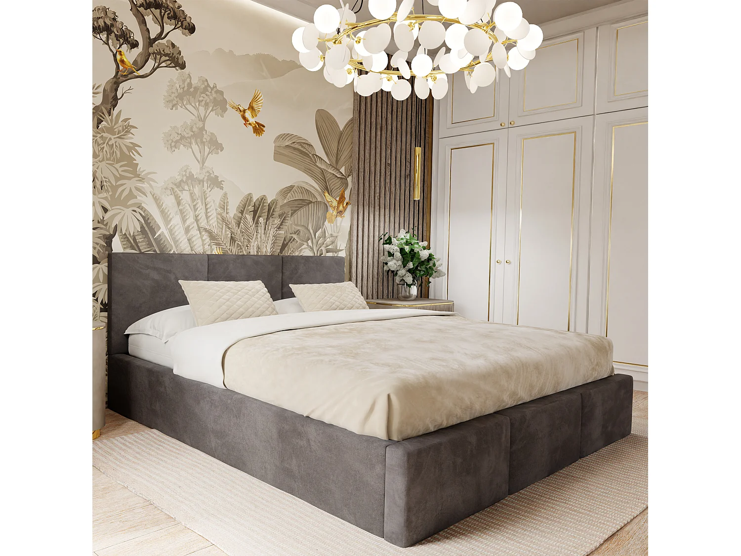 Bed Gestoffeerd Voor Slaapkamer 120cm x 200cm Met Opbergruimte Dubbel Grafietkleurig