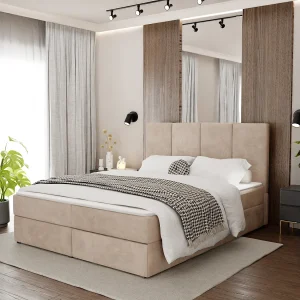 Bed Continentaal 180×200 cm Gestoffeerd Dubbel Met Matras Beige Velours Magic Velvet Bed Continentaal 180×200 cm Gestoffeerd Dubbel Met Matras Beige Velours Magic Velvet