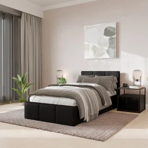 Bed Gestoffeerd 90cm x 200cm Enkel Met Opbergruimte Grafietkleurig