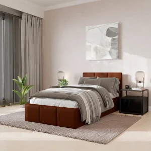 Bed Gestoffeerd 90cm x 200cm Enkel Met Opbergruimte Honing