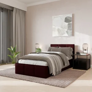 Bed Gestoffeerd 90cm x 200cm Enkel Met Opbergruimte Bordeaux Bed Gestoffeerd 90cm x 200cm Enkel Met Opbergruimte Bordeaux