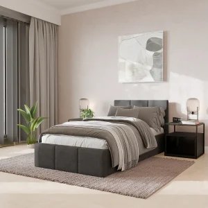 Bed Gestoffeerd 90cm x 200cm Enkel Met Opbergruimte Grijs