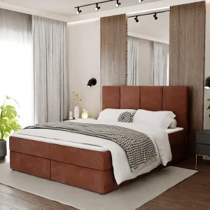 Bed Continentaal 160×200 cm Gestoffeerd Dubbel Met Matras Honingkleur Velours Magic Velvet Bed Continentaal 160×200 cm Gestoffeerd Dubbel Met Matras Honingkleur Velours Magic Velvet