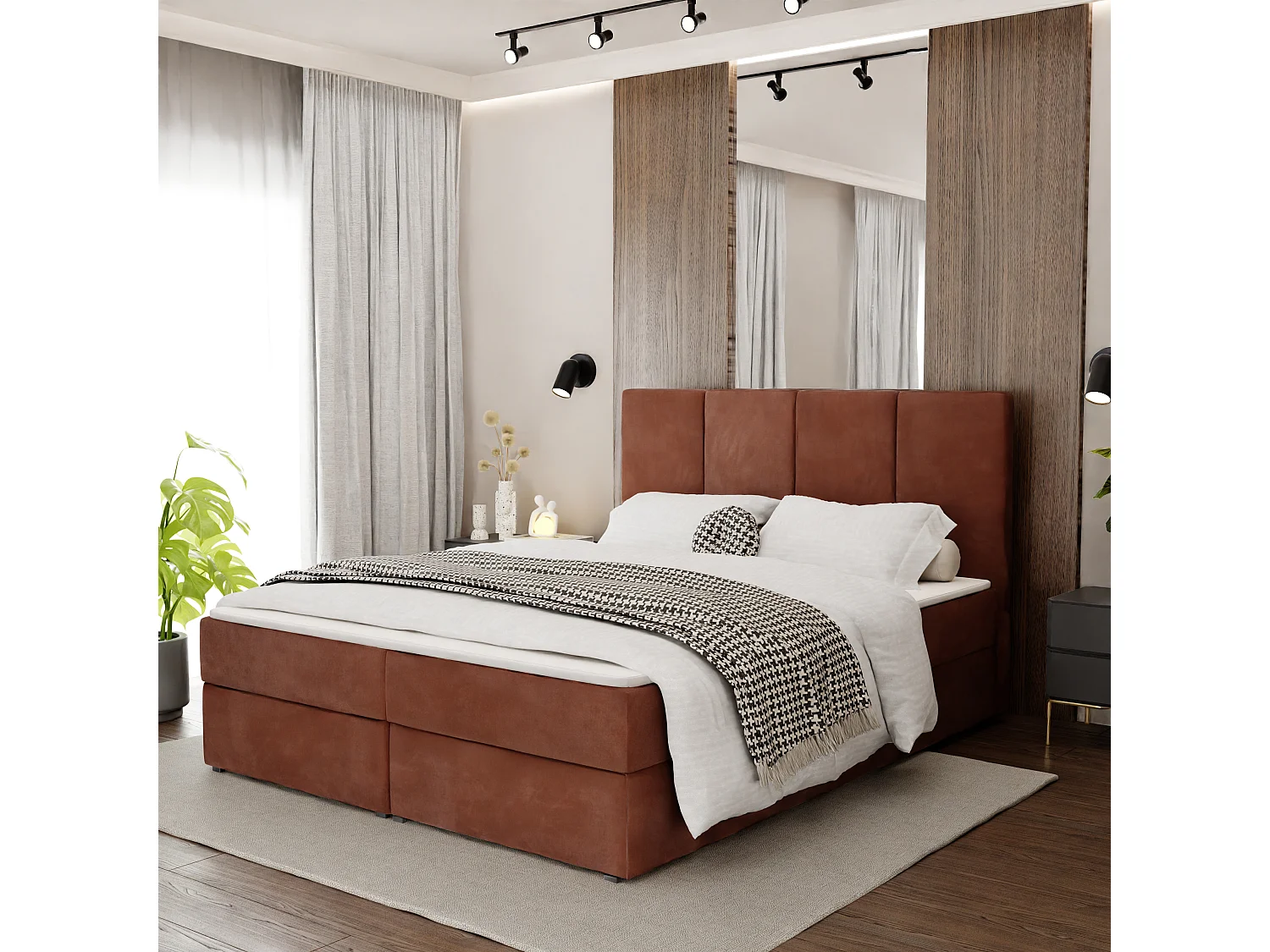 Bed Continentaal 160x200 cm Gestoffeerd Dubbel Met Matras Honingkleur Velours Magic Velvet