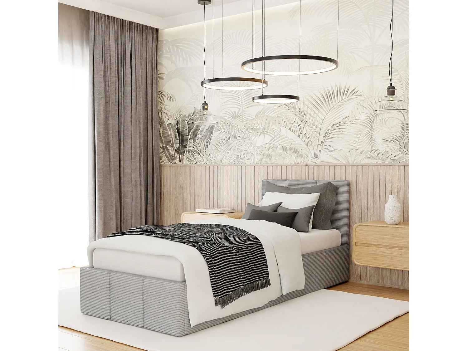 Bed Gestoffeerd 90x200 Cm Eenpersoons Stof CORD Grijs Voor De Slaapkamer