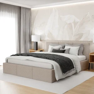 Bed Gestoffeerd 180×200 Cm Dubbel Stof CORD Beige Voor De Slaapkamer