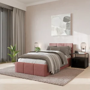 Bed Gestoffeerd 90cm x 200cm Enkel Met Opbergruimte Roze Bed Gestoffeerd 90cm x 200cm Enkel Met Opbergruimte Roze
