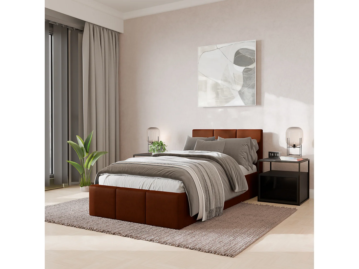 Bed Gestoffeerd 90cm x 200cm Enkel Met Opbergruimte Honing