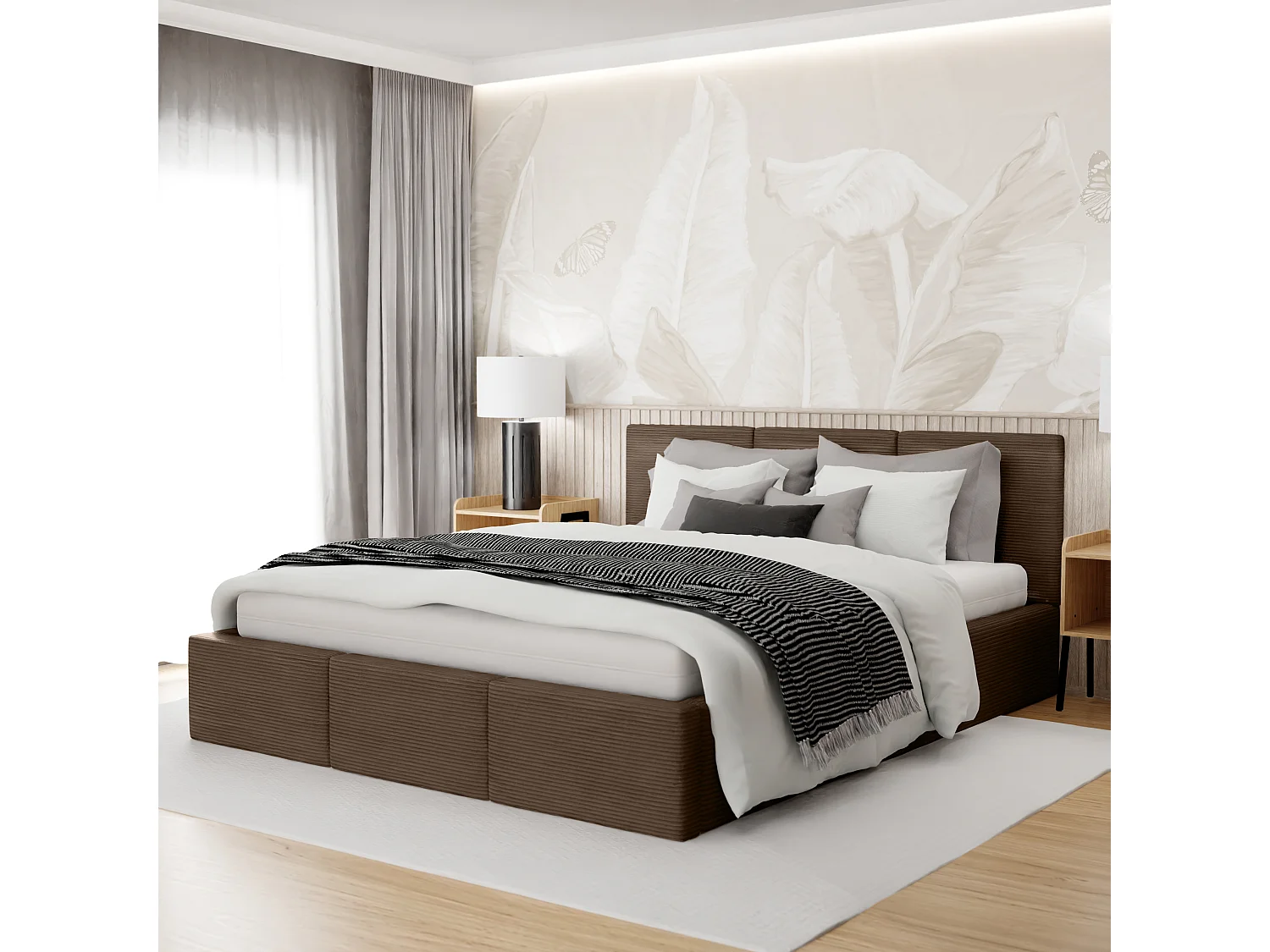 Bed Gestoffeerd 180x200 Cm Dubbel Stof CORD Bruin Voor De Slaapkamer