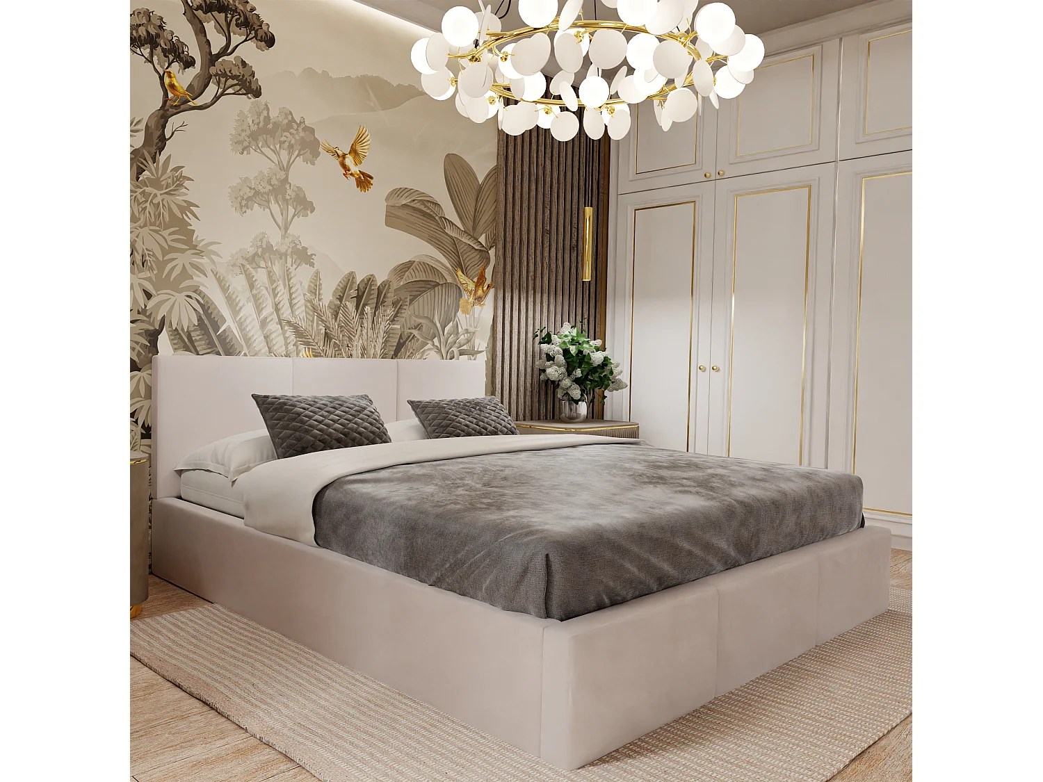 Bed Gestoffeerd Voor Slaapkamer 180cm x 200cm Met Opbergruimte Dubbel Crème