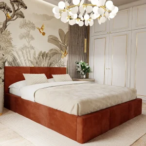 Bed Gestoffeerd Voor Slaapkamer 120cm x 200cm Met Opbergruimte Dubbel Honingkleurig
