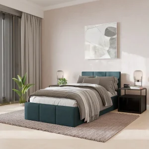 Bed Gestoffeerd 90cm x 200cm Enkel Met Opbergruimte Zeegroen Bed Gestoffeerd 90cm x 200cm Enkel Met Opbergruimte Zeegroen