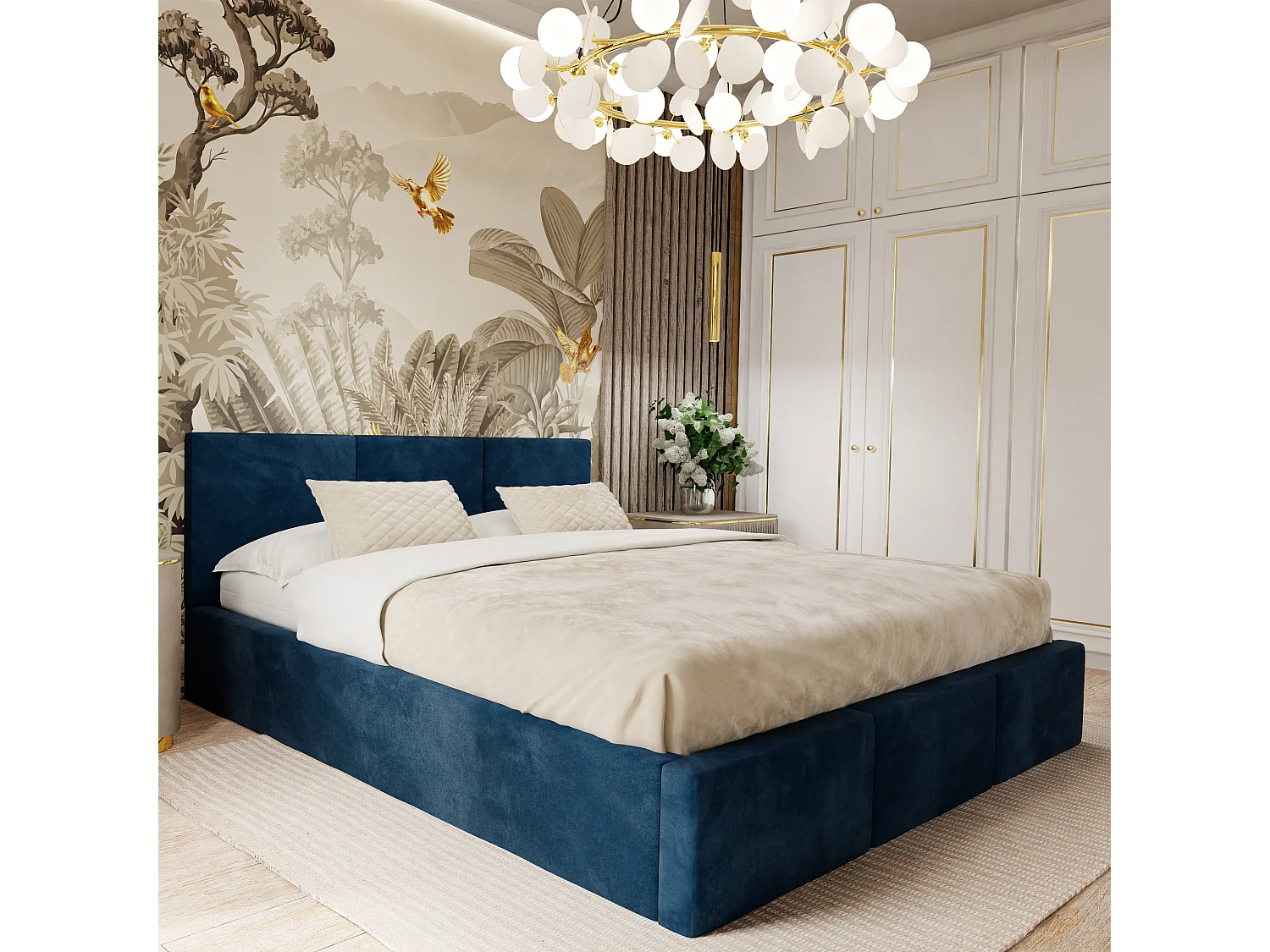 Bed Gestoffeerd Voor Slaapkamer 180cm x 200cm Dubbel Met Opbergruimte Marineblauw
