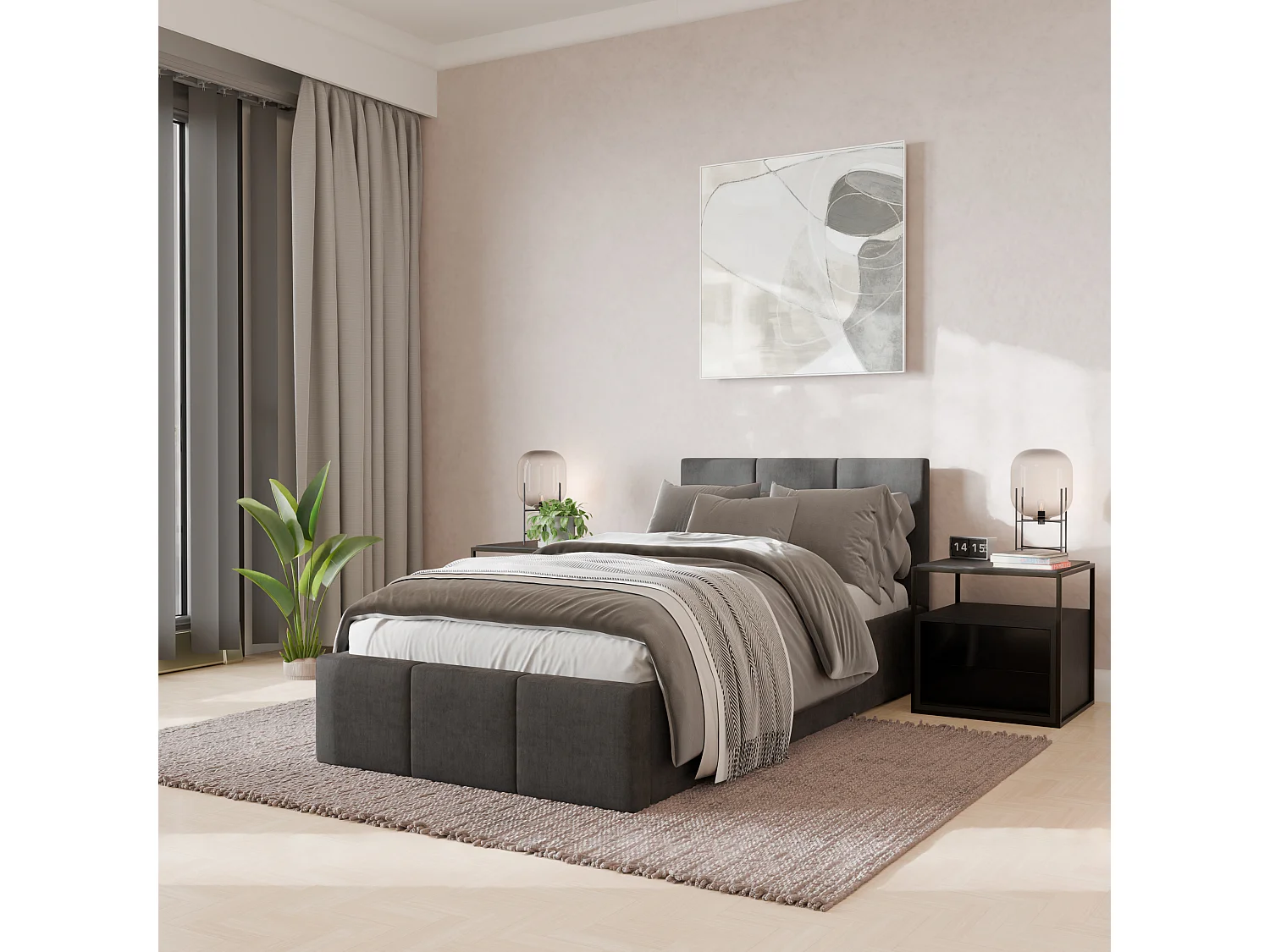 Bed Gestoffeerd 90cm x 200cm Enkel Met Opbergruimte Grijs