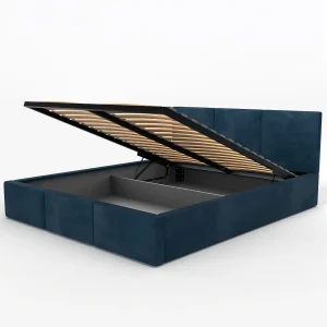 Bed Gestoffeerd Voor De Slaapkamer 160cm x 200cm Dubbel Met Opbergruimte In Donkerblauw