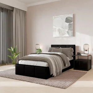 Bed Gestoffeerd 90cm x 200cm Enkel Met Opbergruimte Zwart Bed Gestoffeerd 90cm x 200cm Enkel Met Opbergruimte Zwart