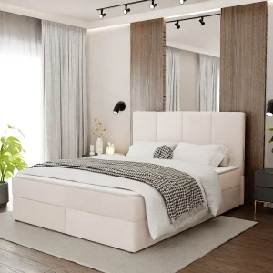 Bed Continentaal 140×200 cm Gestoffeerd Dubbel Met Matras Crème Velours Magic Velvet Bed Continentaal 140×200 cm Gestoffeerd Dubbel Met Matras Crème Velours Magic Velvet