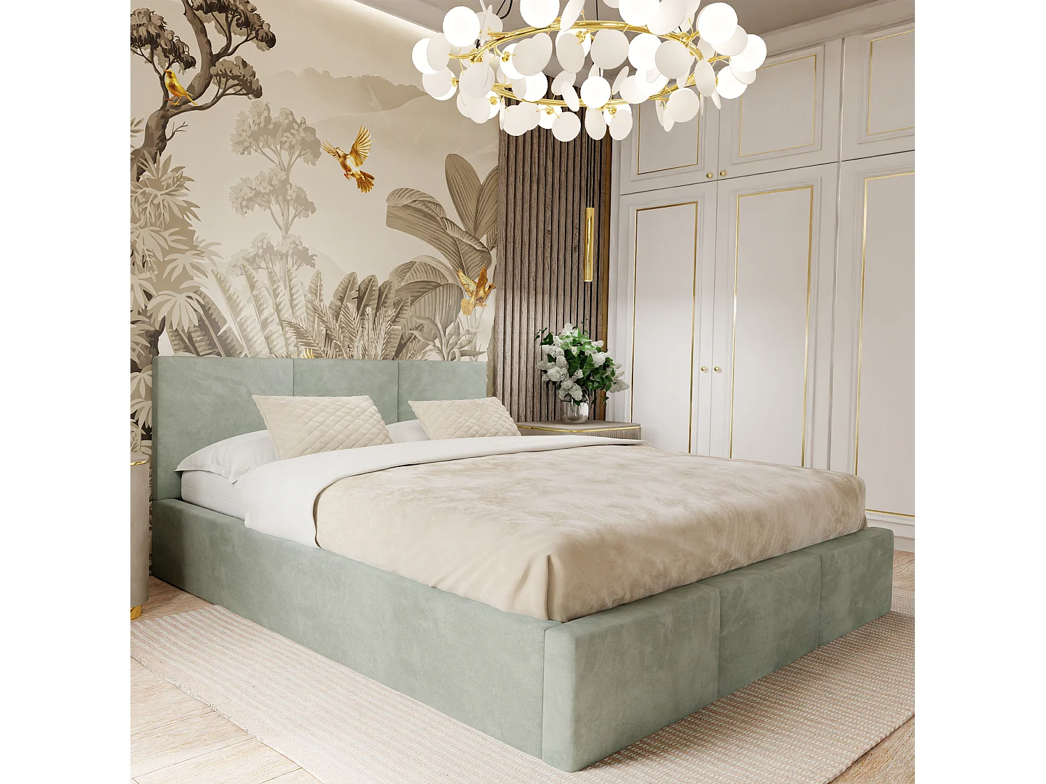 Bed Gestoffeerd Voor De Slaapkamer 120cm x 200cm Dubbel Met Opbergruimte In Mintgroen