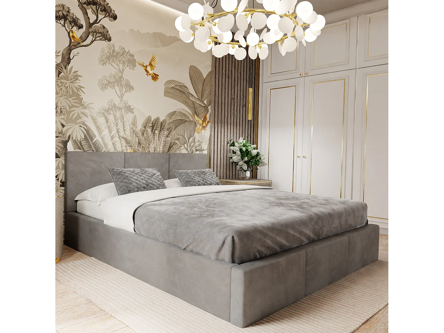 Bed Gestoffeerd 160cm x 200cm Dubbel Met Opbergruimte Grijs Voor De Slaapkamer