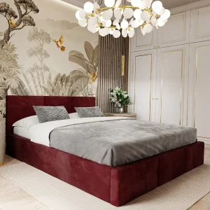 Bed Gestoffeerd Voor Slaapkamer 180cm x 200cm Met Opbergruimte Dubbel Bordo