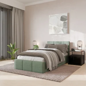 Bed Gestoffeerd 90cm x 200cm Enkel Met Opbergruimte Mintgroen Bed Gestoffeerd 90cm x 200cm Enkel Met Opbergruimte Mintgroen