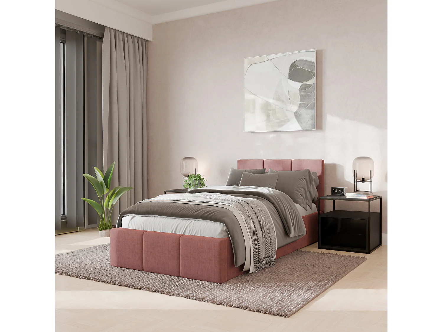 Bed Gestoffeerd 90cm x 200cm Enkel Met Opbergruimte Roze