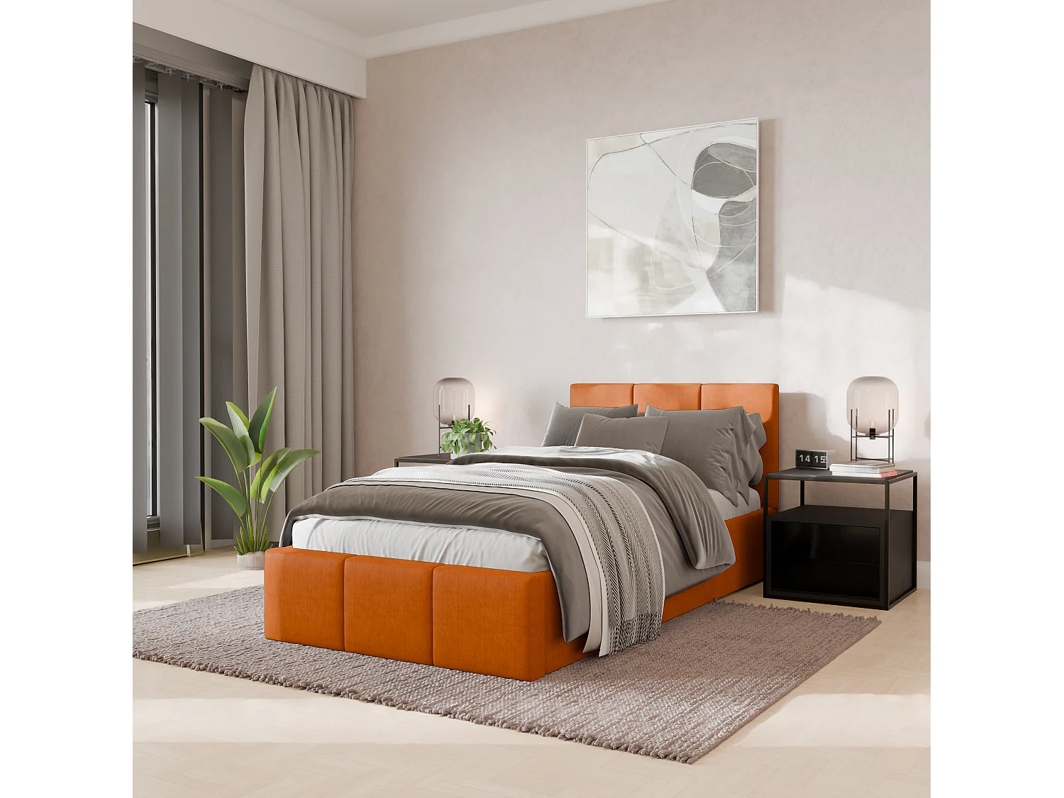 Bed Gestoffeerd 90cm x 200cm Enkel Met Opbergruimte Geel