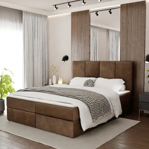 Bed Continentaal 160×200 cm Gestoffeerd Dubbel Met Matras Bruin Velours Magic Velvet Bed Continentaal 160×200 cm Gestoffeerd Dubbel Met Matras Bruin Velours Magic Velvet