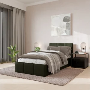 Bed Gestoffeerd 90cm x 200cm Enkel Met Opbergruimte Khaki Bed Gestoffeerd 90cm x 200cm Enkel Met Opbergruimte Khaki