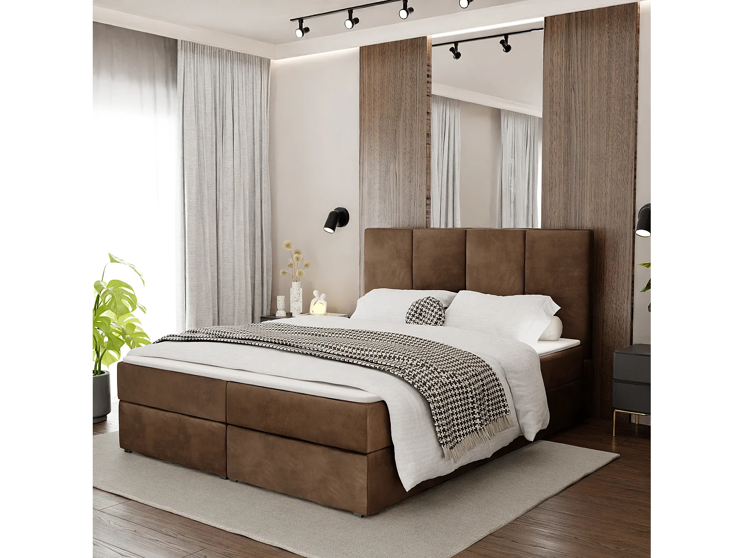 Bed Continentaal 180x200 cm Gestoffeerd Dubbel Met Matras Bruin Velours Magic Velvet