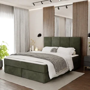 Bed Continentaal 160×200 cm Gestoffeerd Dubbel Met Matras Khaki Velours Magic Velvet Bed Continentaal 160×200 cm Gestoffeerd Dubbel Met Matras Khaki Velours Magic Velvet