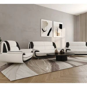 Bankstel 3+2+1, stof Kronos, wit + zwart, Palermo Bankstel 3+2+1, stof Kronos, wit + zwart, Palermo
