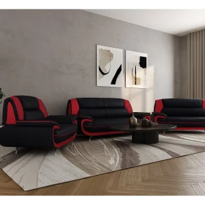 Bankstel 3+2+1, stof Soft, zwart + rood, Palermo Bankstel 3+2+1, stof Soft, zwart + rood, Palermo